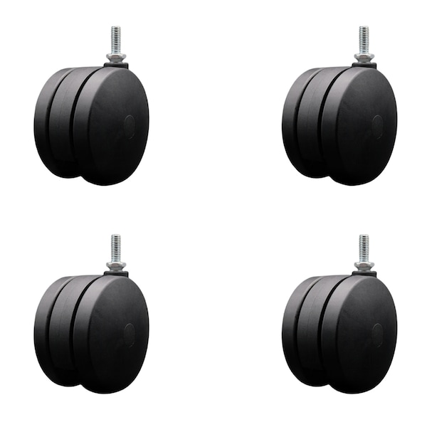 4'' Extra Large Heavy Duty Twin Wheel Caster 3/8 Threaded Stem , 4PK